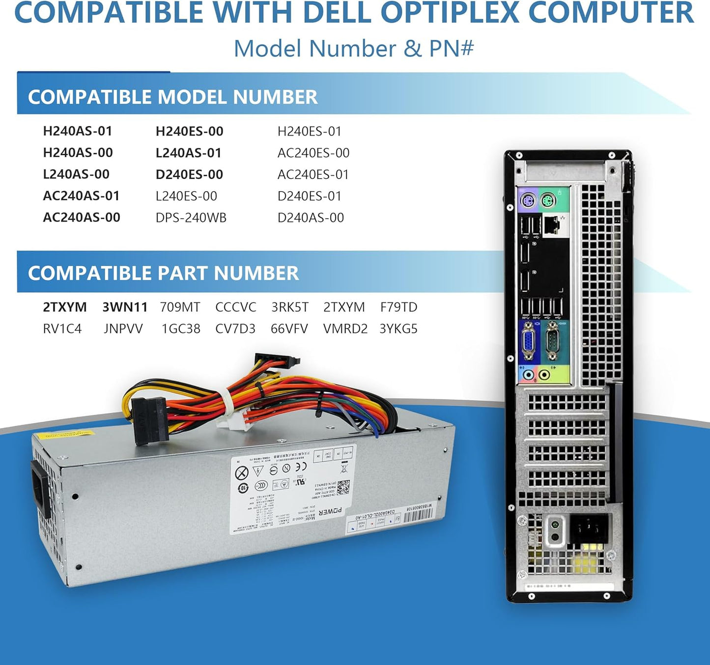 H240AS-01 H240AS-00 L240AS-00 2TXYM 3WN11 240W Optiplex 7010 SFF Power Supply for Dell Optiplex 390 790 960 990 3010 9010 Small Form Factor Systems CCCVC 3RK5T ac240as-00 D240ES-00