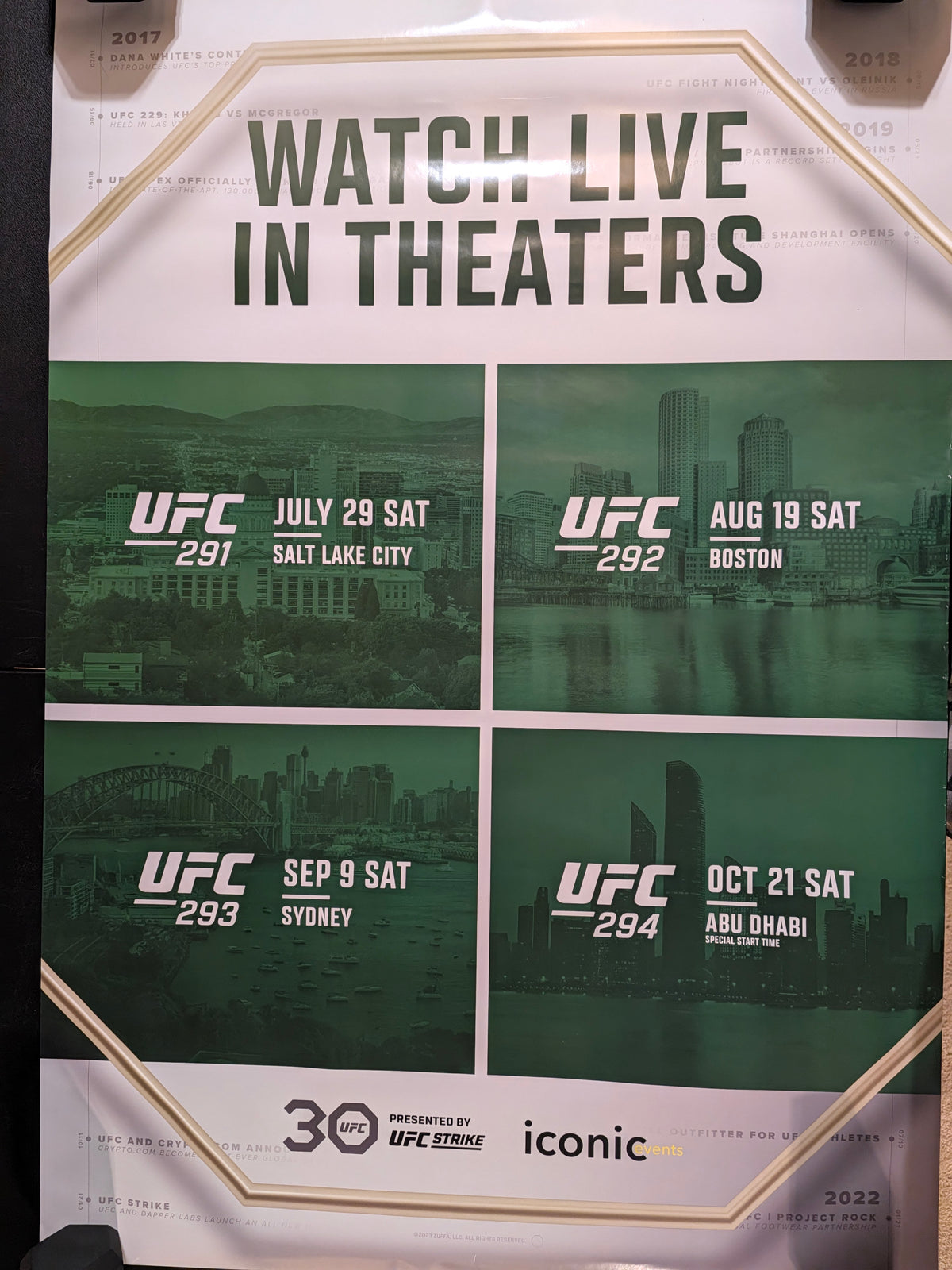 UFC 30th Anniversary 2023 Double Sided Theater Poster UFC 291 292 293 294