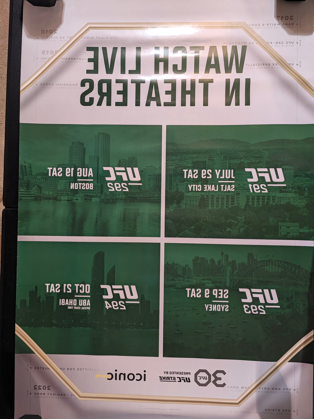 UFC 30th Anniversary 2023 Double Sided Theater Poster UFC 291 292 293 294