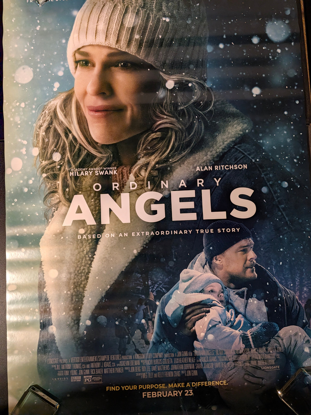 Ordinary Angels 2024 Movie Poster 27x40 Double Sided Hilary Swank Ritchson