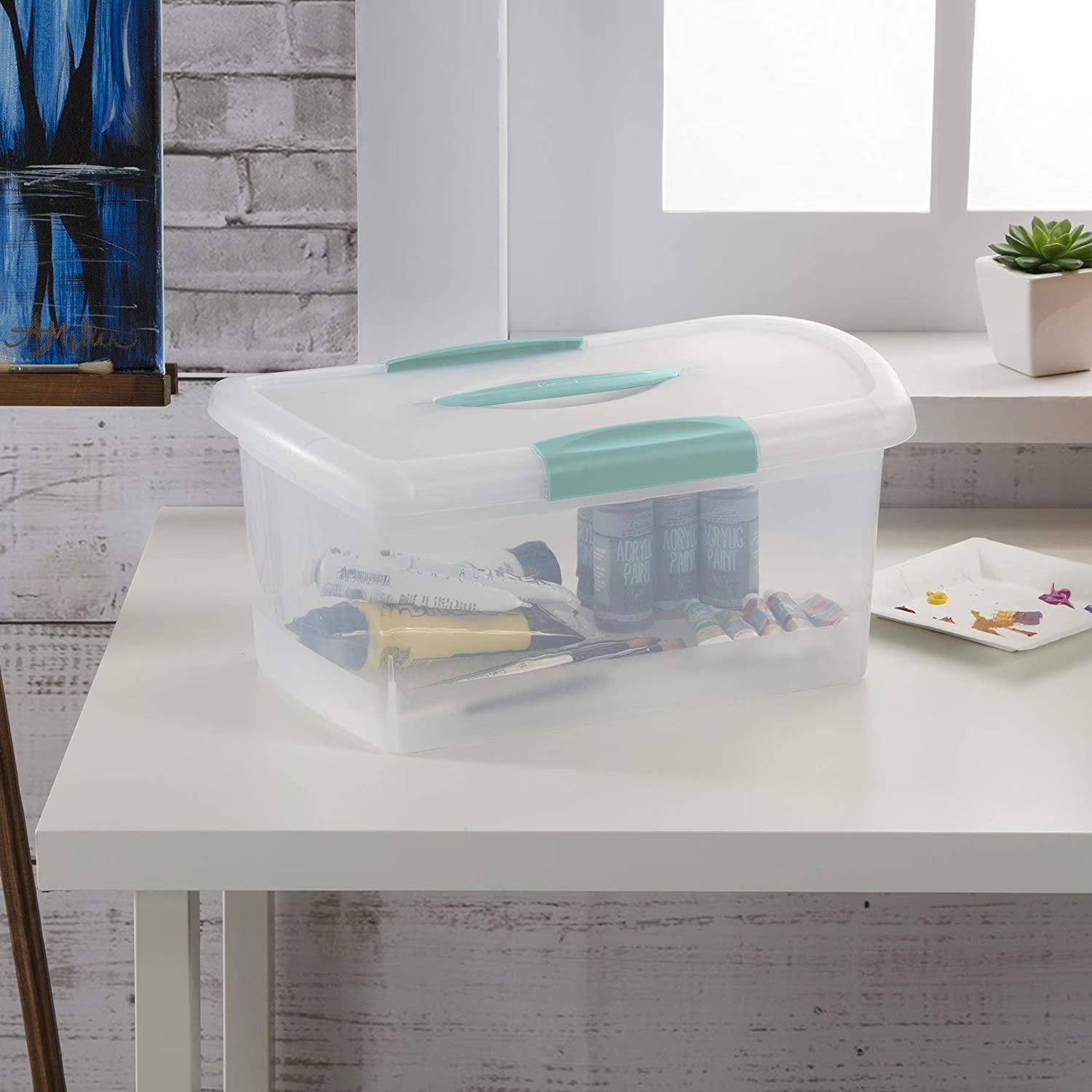 Sterilite Medium Showoffs Storage Box, Clear/Turquoise