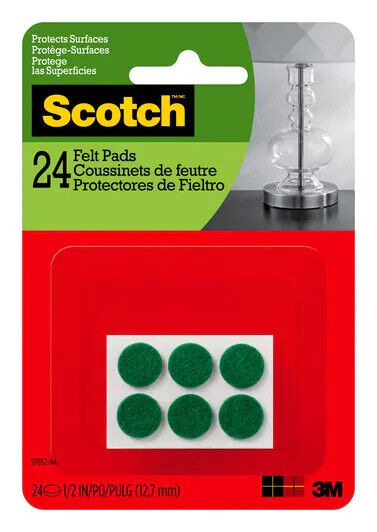 Scotch SP852-NA Felt Pads, 0.5", Green, 24 Count