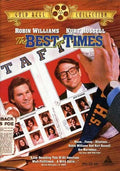 Hand turns pages of "The Best of Times" movie yearbook featuring Robin Williams and Kurt Russell.

