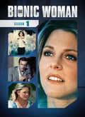 "The Bionic Woman Season 1 DVD cover features a close-up of Lindsay Wagner alongside images of her running, plus co-stars Richard Anderson and a young woman."
