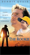 "Dennis Quaid stars in "The Rookie" movie poster, featuring a silhouette baseball player, inspiring imagery, and a young actor, portraying a story about believing in your dreams."
