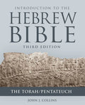 The book cover "Introduction to the Hebrew Bible, Third Edition," displays an ancient stone carving depicting a procession of figures, subtitled "The Torah/Pentateuch" by John J. Collins.
