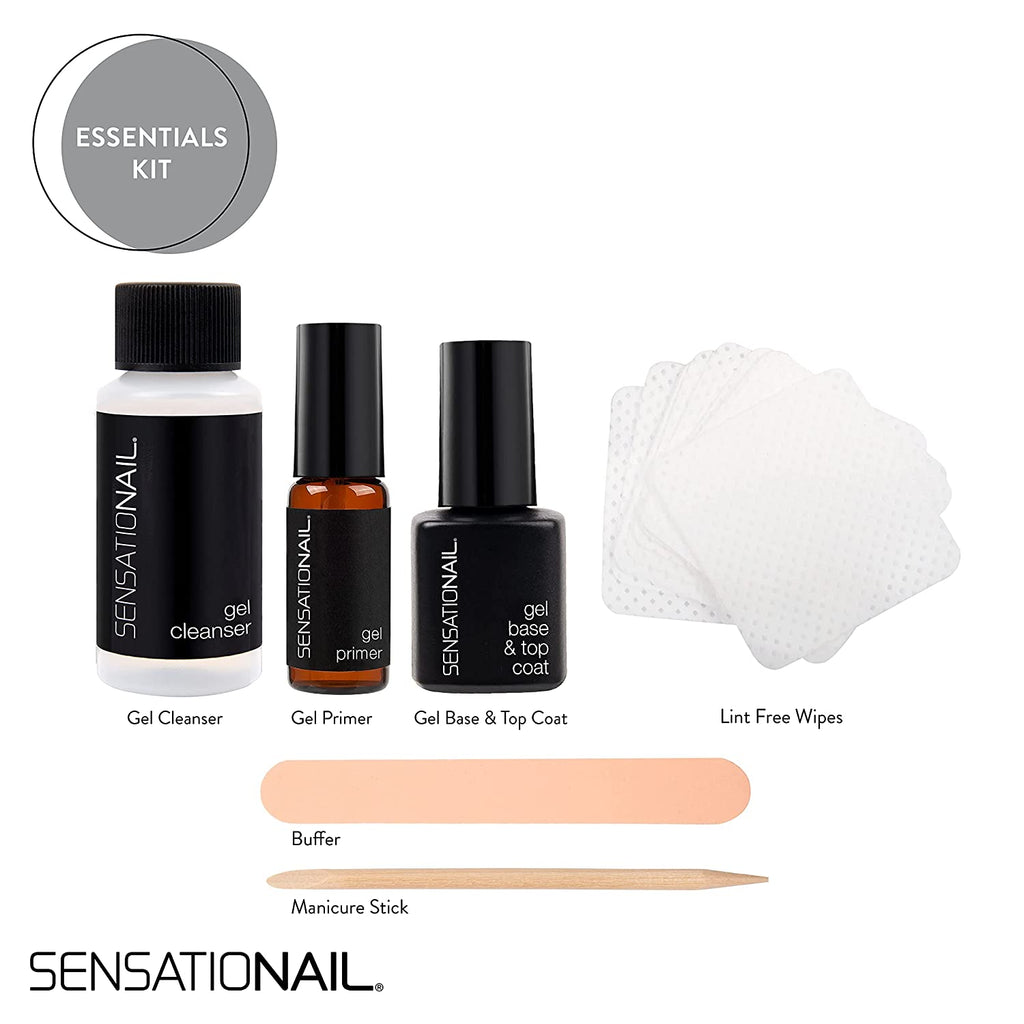 SensatioNail Gel Nail Polish Essentials Kit – Includes Nail Primer (3.54mL), Gel Base/Topcoat (7.39mL), and Nail Gel Cleanser (27.7mL) – DIY Manicure Kit for up to 2 Weeks of Wear