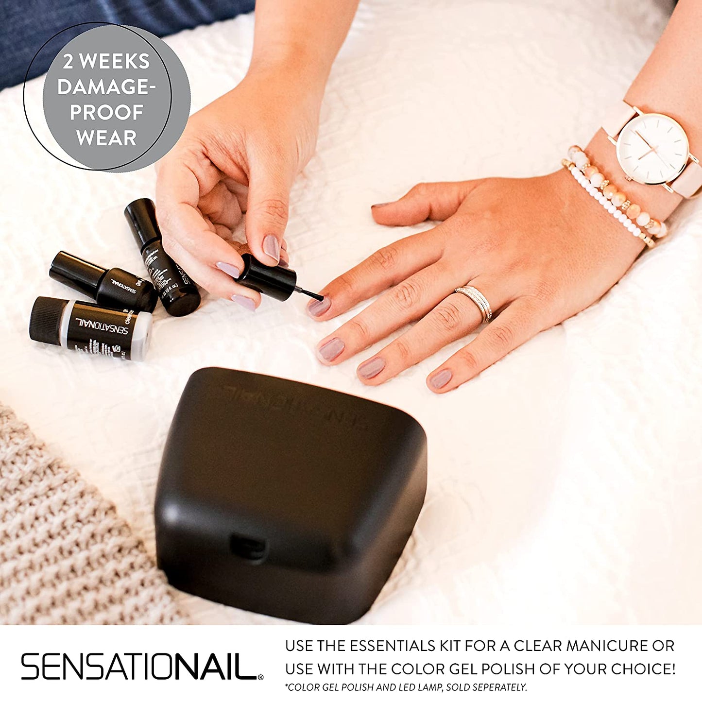 SensatioNail Gel Nail Polish Essentials Kit – Includes Nail Primer (3.54mL), Gel Base/Topcoat (7.39mL), and Nail Gel Cleanser (27.7mL) – DIY Manicure Kit for up to 2 Weeks of Wear