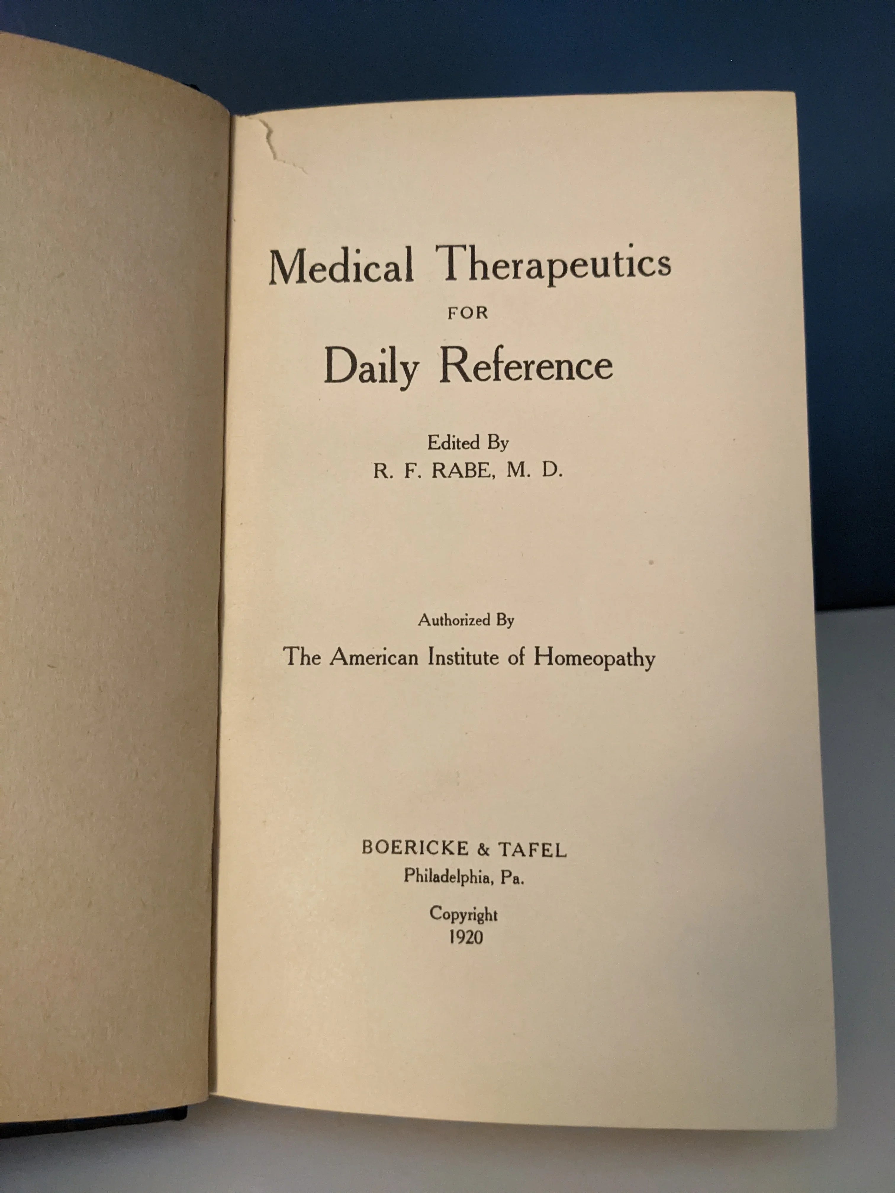 Medical therapeutics for daily reference 1920 (Not Leather Bound)  Condition USED