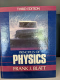 Frank Blatt's "Principles of Physics," Third Edition, displays an image of floating blocks, hinting at physics concepts.

