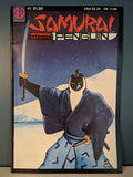 The Samurai Penguin comic book cover features a penguin warrior raising his katana sword against a snowy mountain backdrop.
