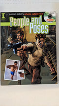 The cover of "People and Poses," a photo reference book for comic artists, features armed characters and includes sample images of figure poses.
